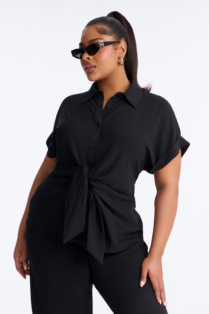 Makela Tie Front Wide Leg Pant Set - Black