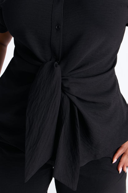 Makela Tie Front Wide Leg Pant Set - Black