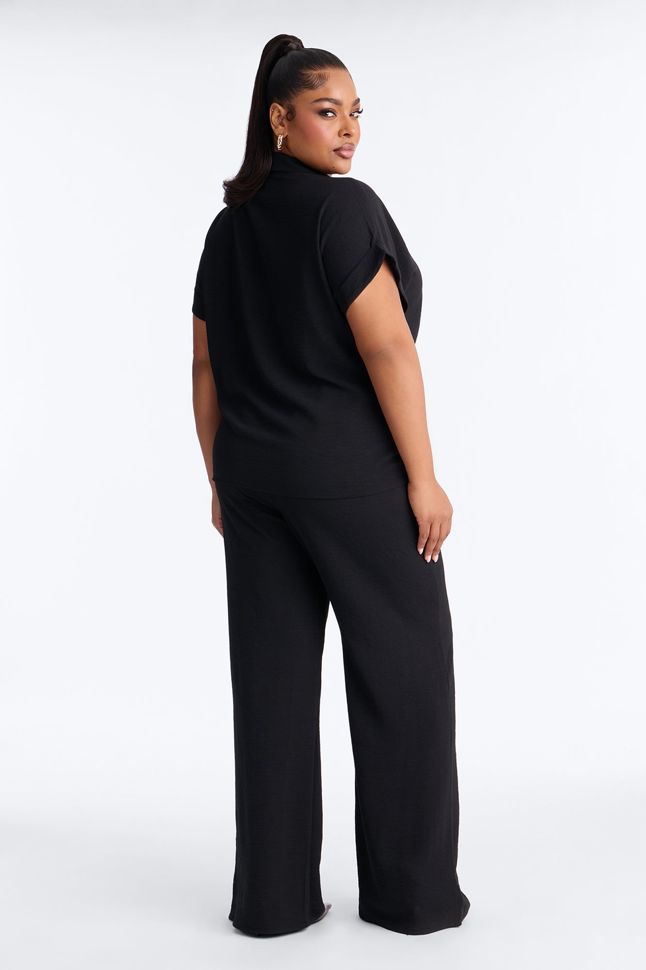 Makela Tie Front Wide Leg Pant Set - Black