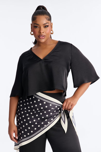 Shay Satin 3 Piece Scarf Pant Set - Black