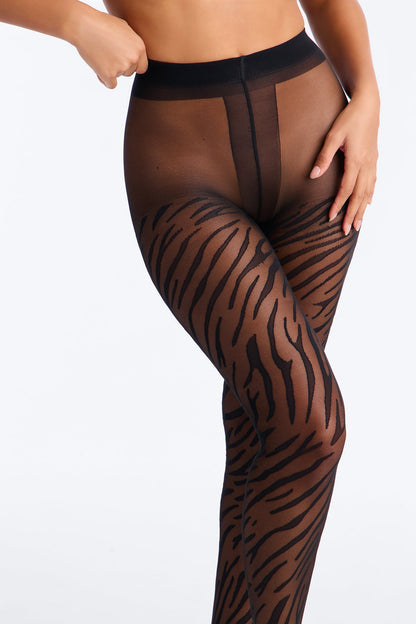 Vera Tiger Print Tights - Black
