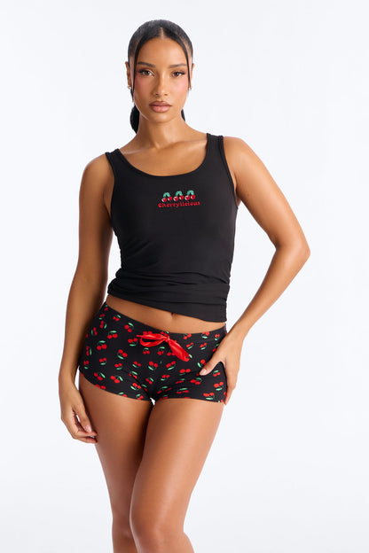 Cherrylicious Tank PJ Short Set - Black/Red