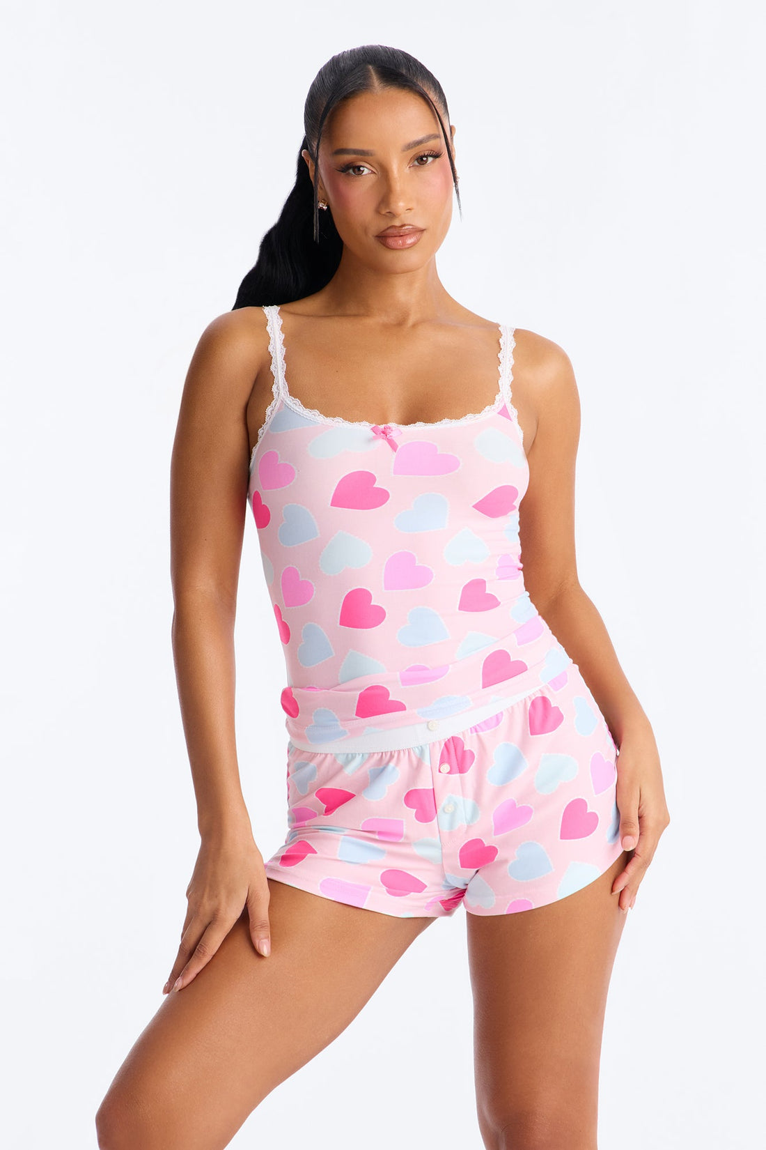 Love You Too Cami PJ Boxer Short Set - Pink/combo