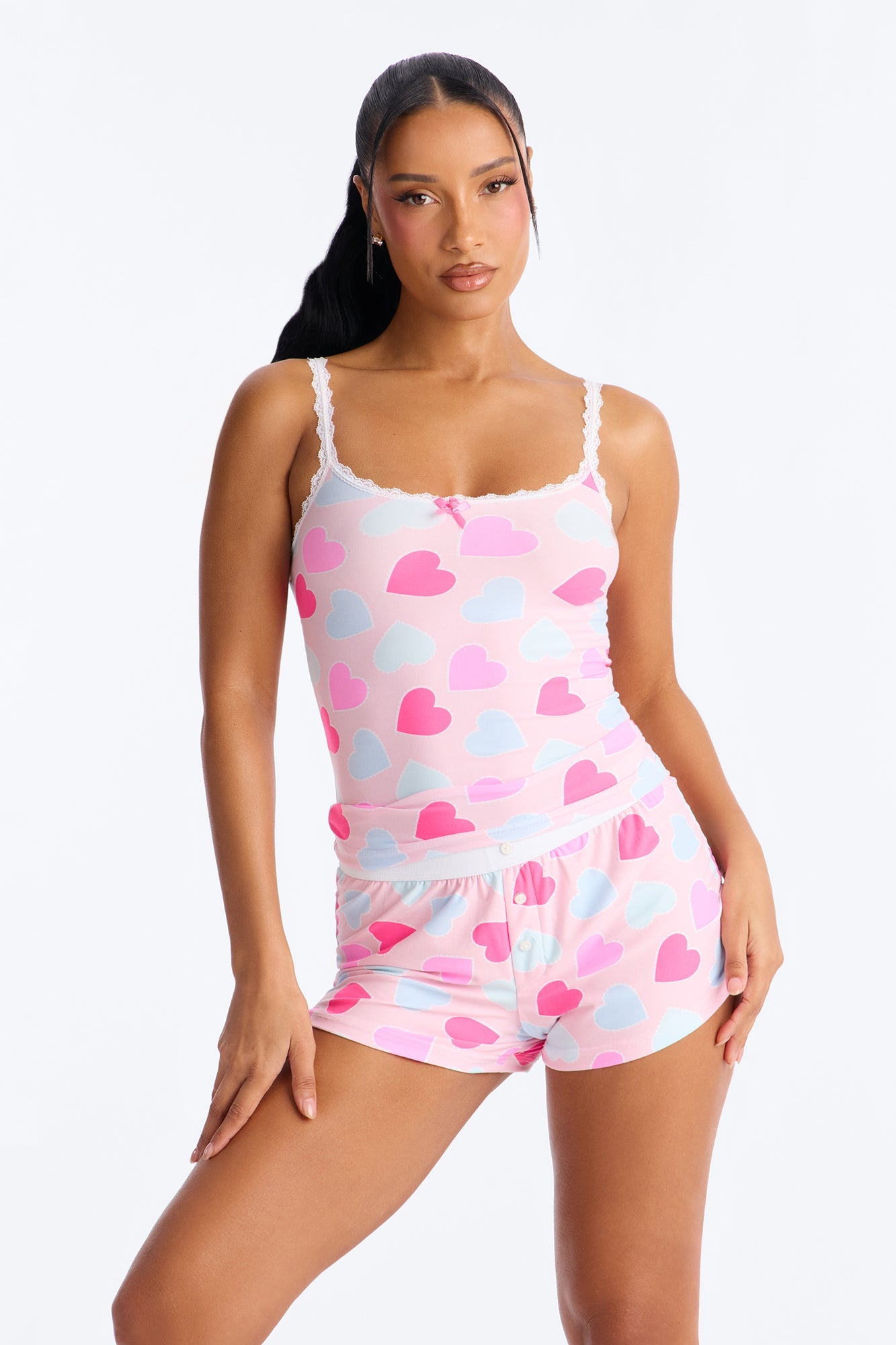 Love You Too Cami PJ Boxer Short Set - Pink/combo