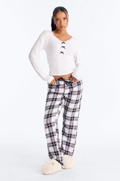 Thinking Of You Long Sleeve PJ Pant Set - White/Black