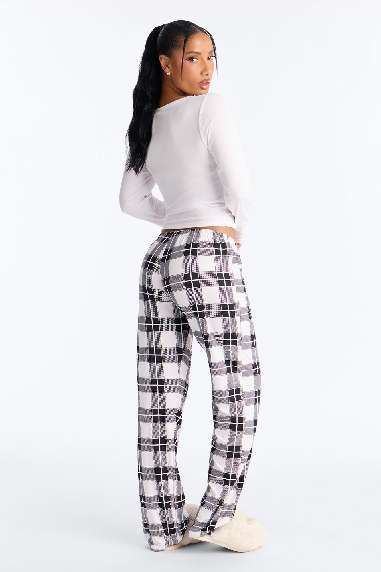 Thinking Of You Long Sleeve PJ Pant Set - White/Black