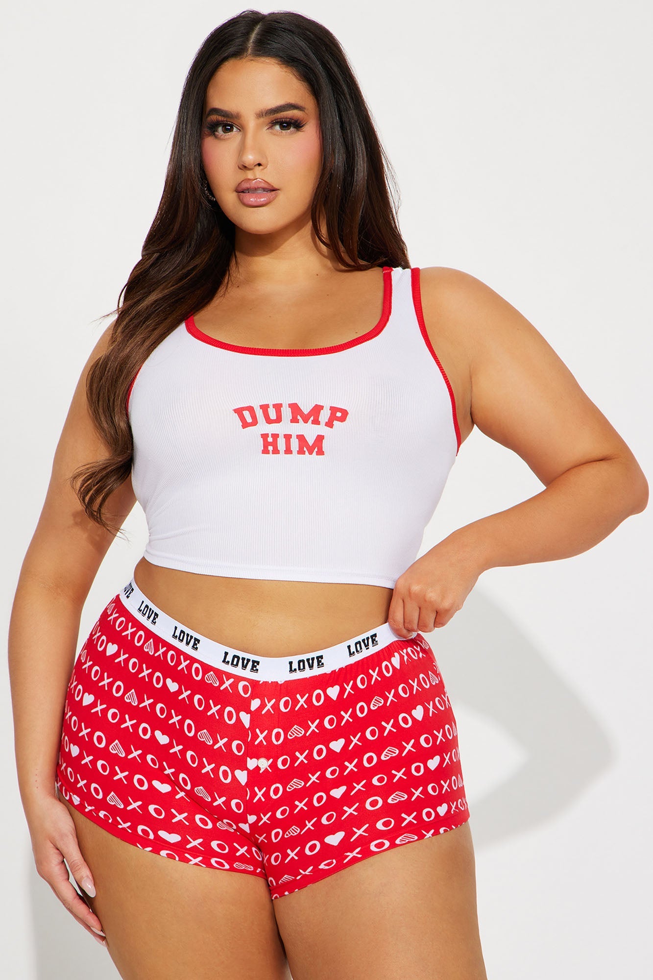 Dump Him PJ Short Set - Red/White