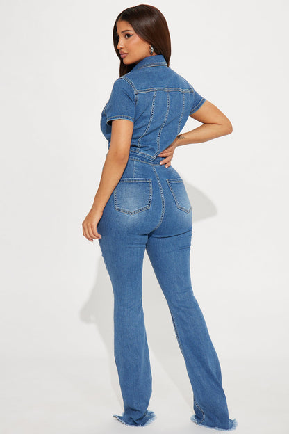 Fair And Square Denim Jumpsuit - Medium Wash