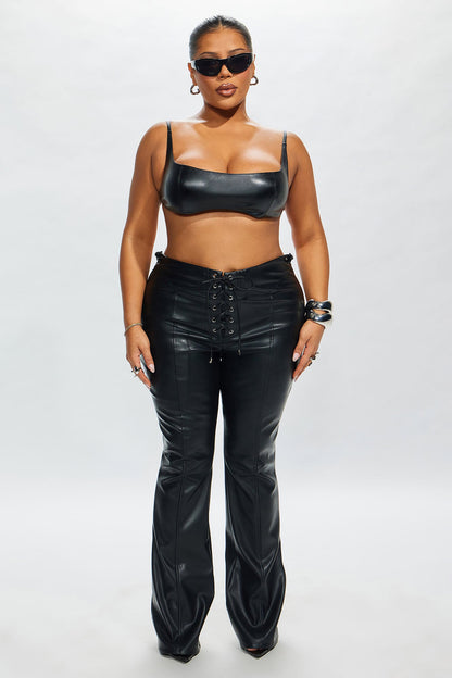 Vivienne Faux Leather Lace Up Pant - Black