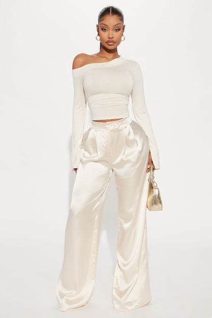 Tone It Down Satin Trouser - Cream