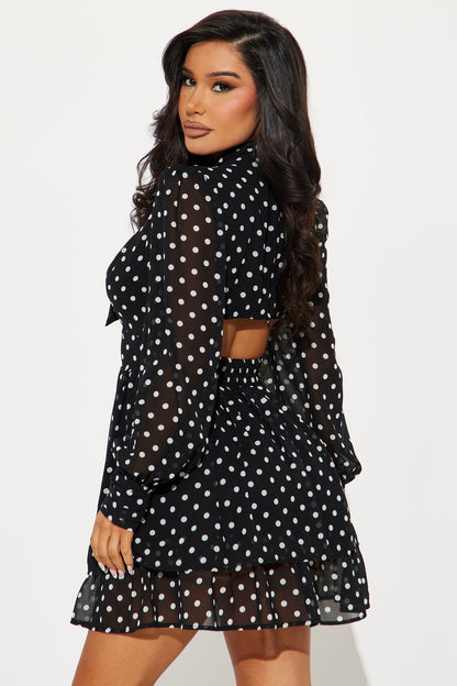 Morgan Polka Dot Chiffon Mini Dress - Black
