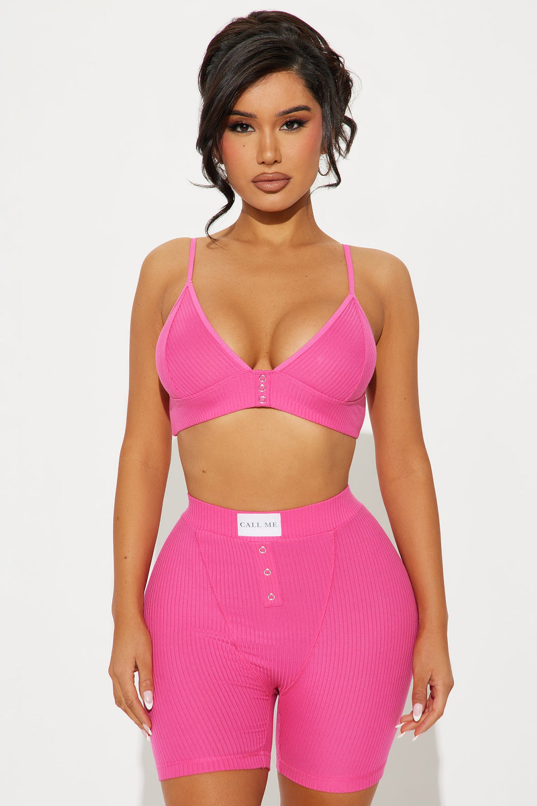 Adoring You Ribbed PJ Short Set - Hot Pink