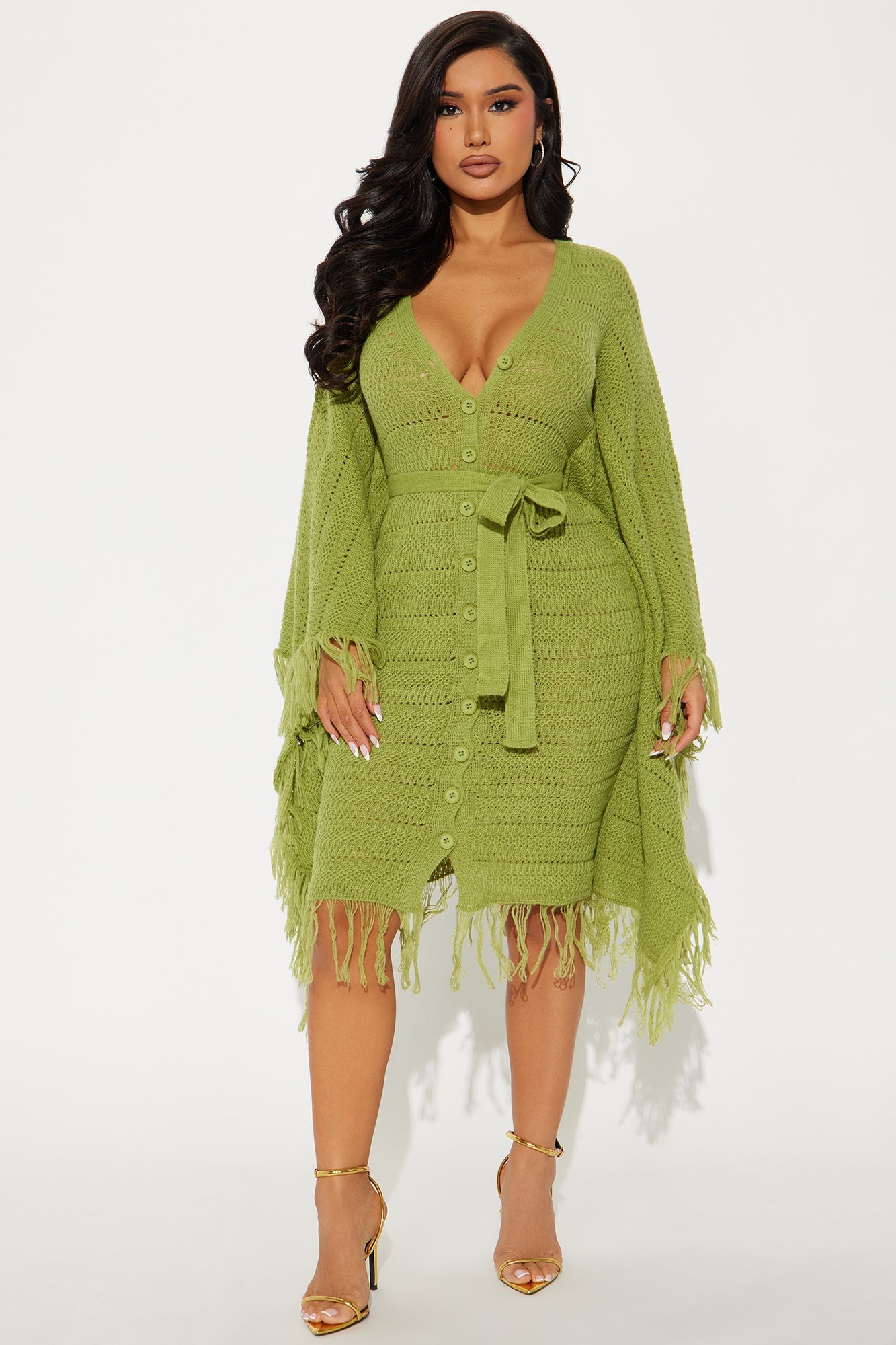 Embracing My Aura Sweater Midi Dress - Lime