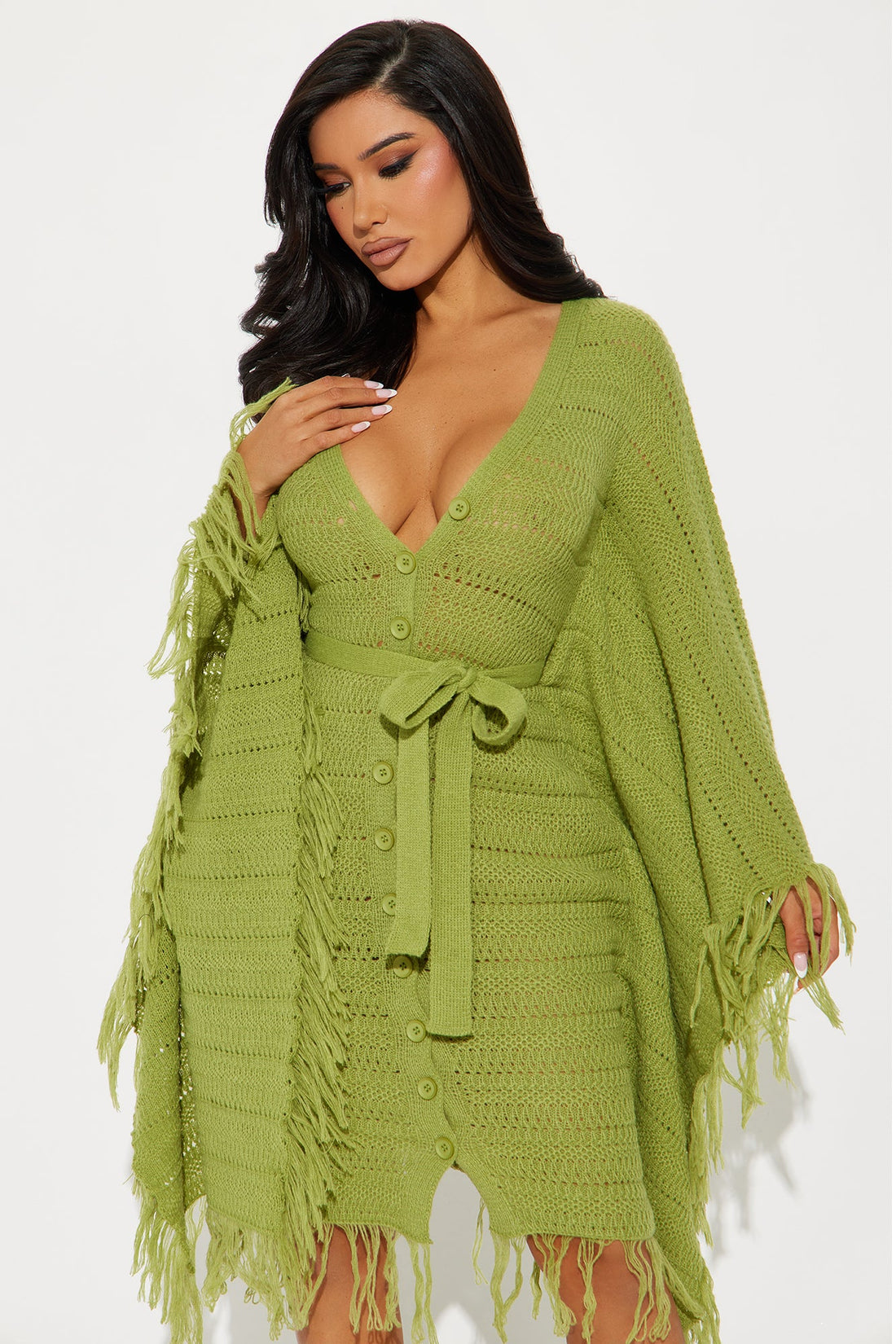 Embracing My Aura Sweater Midi Dress - Lime