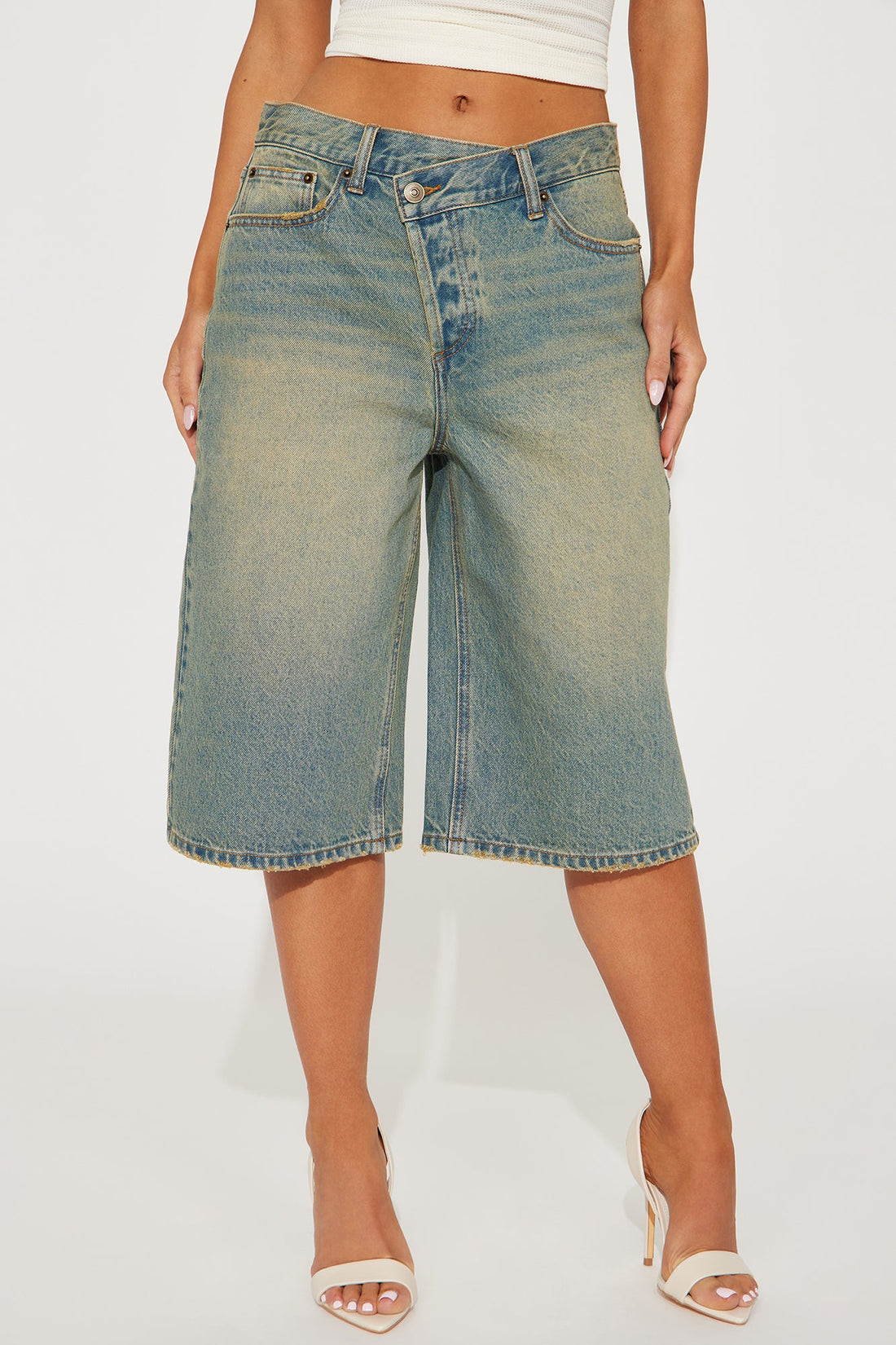 Take Whats Mine Crossover Denim Jorts - Vintage Wash