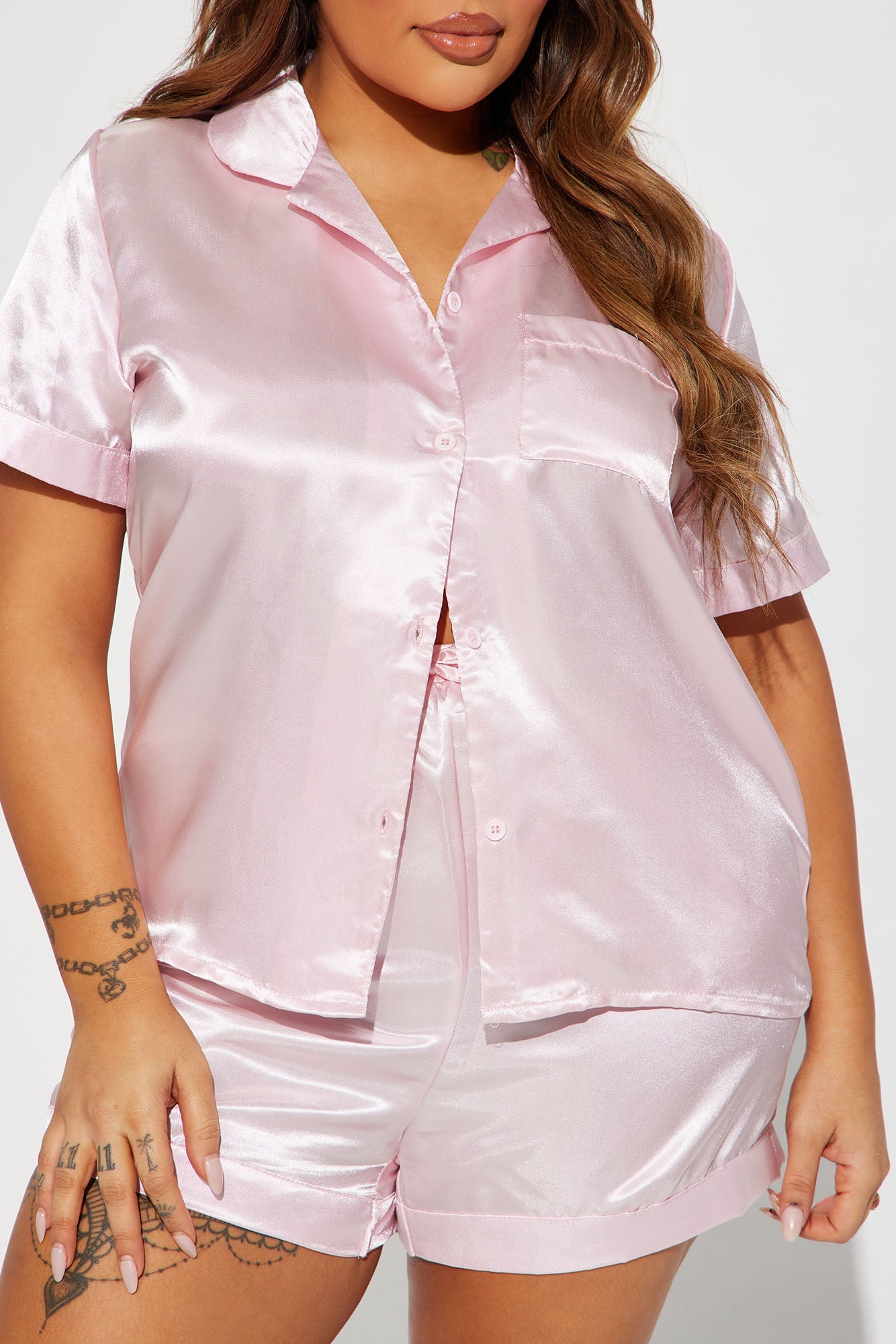 Pillow Fight Stretch Satin PJ Short Set - Pink
