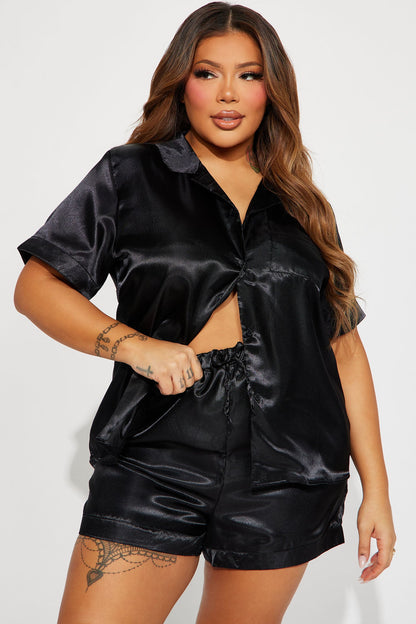 Pillow Fight Stretch Satin PJ Short Set - Black