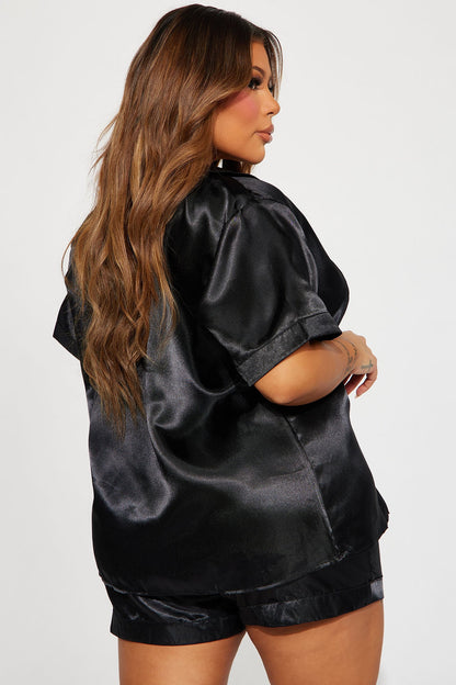 Pillow Fight Stretch Satin PJ Short Set - Black