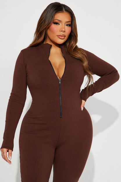 Sabrina Snatched Flare Jumpsuit - Chocolate