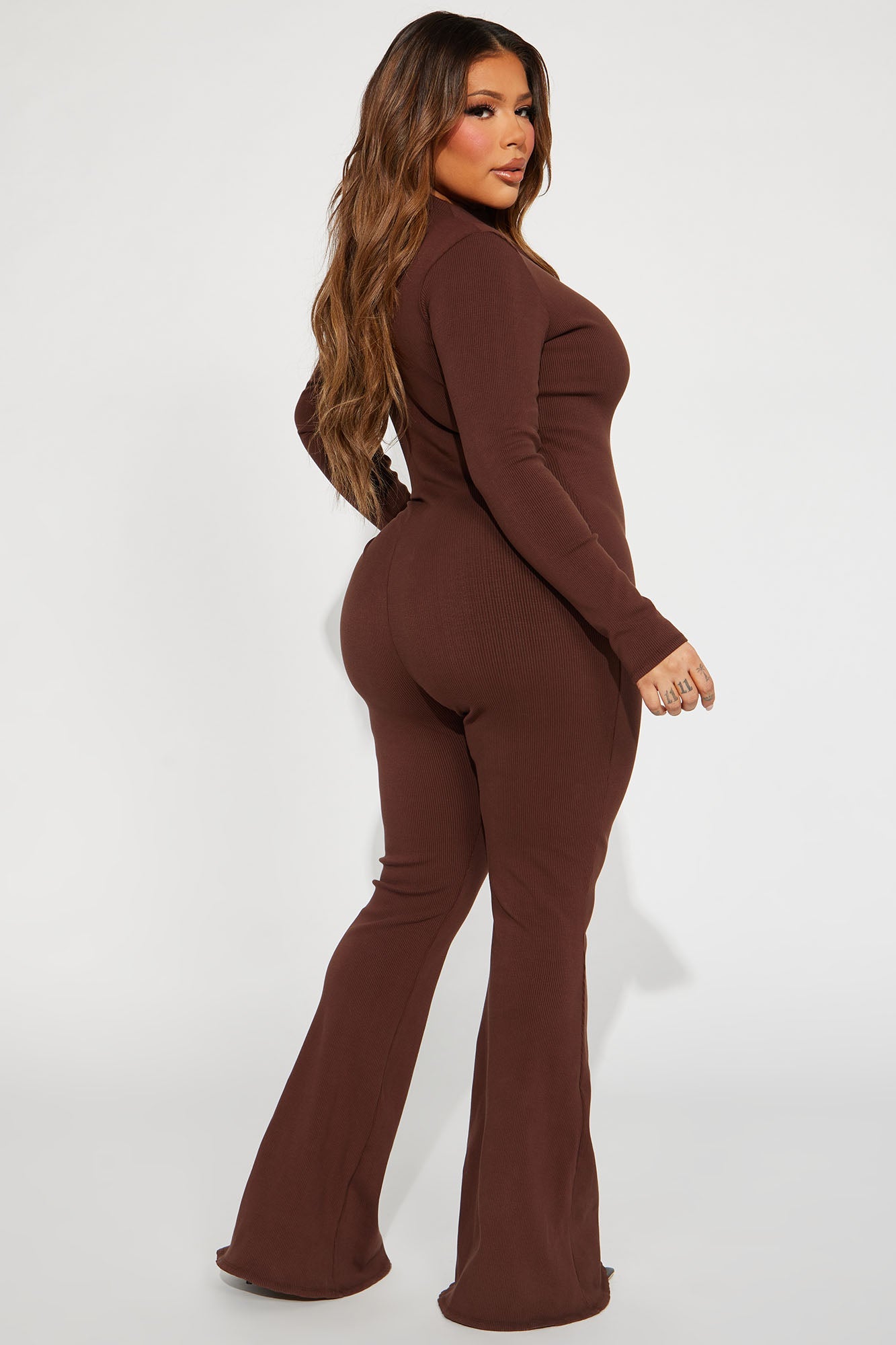 Sabrina Snatched Flare Jumpsuit - Chocolate