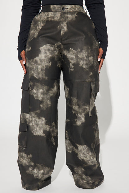 Alexa Washed Faux Leather Cargo Pant - Black