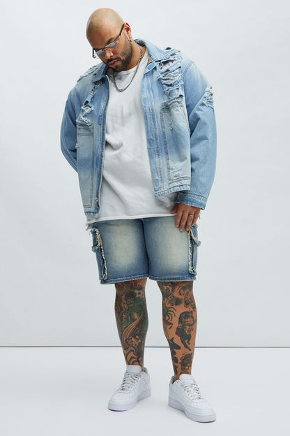 Rush Home Denim Cargo Shorts - Light Blue Wash