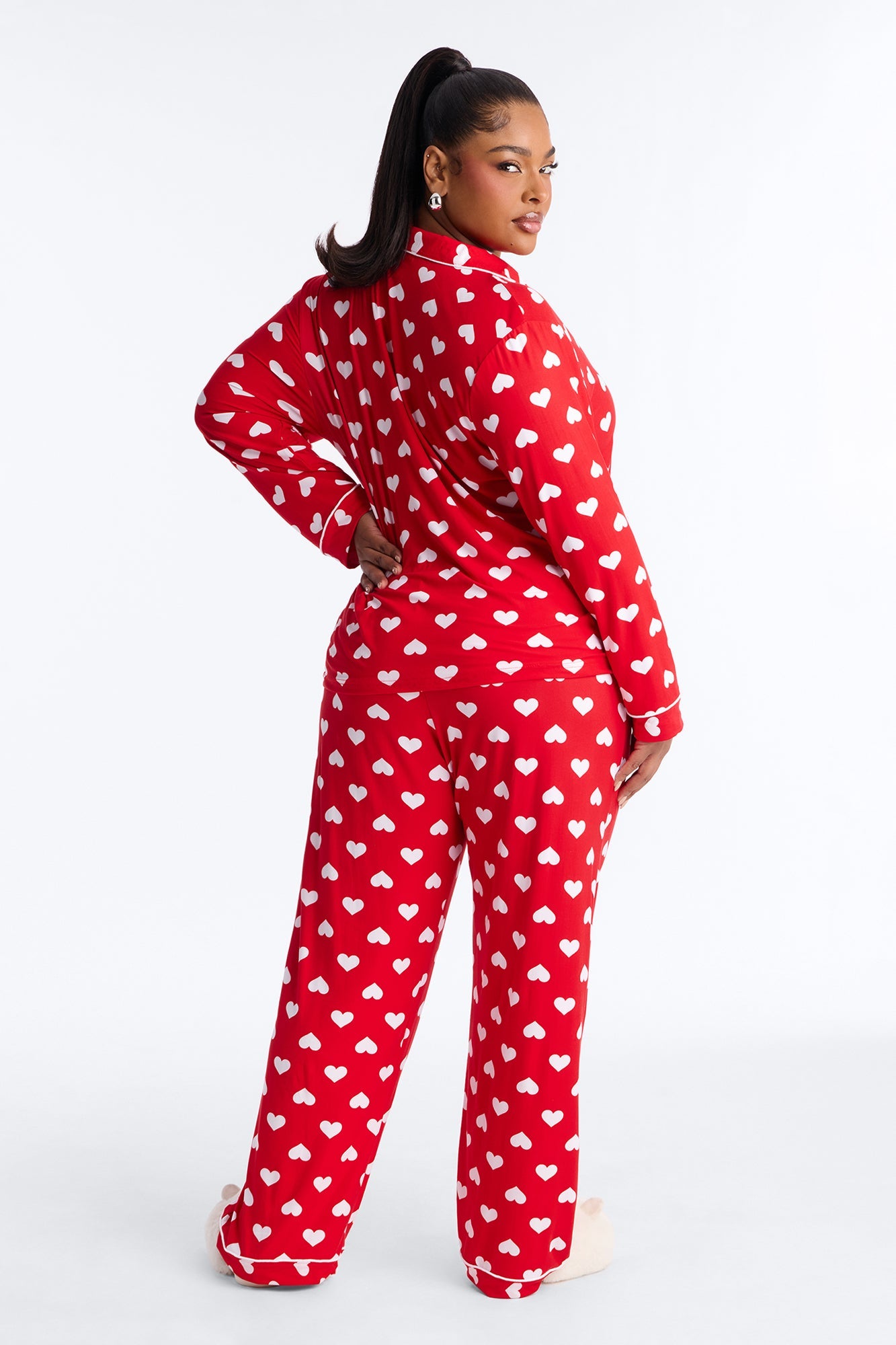 Heart Skips A Beat Long Sleeve PJ Pant Set - Red/White