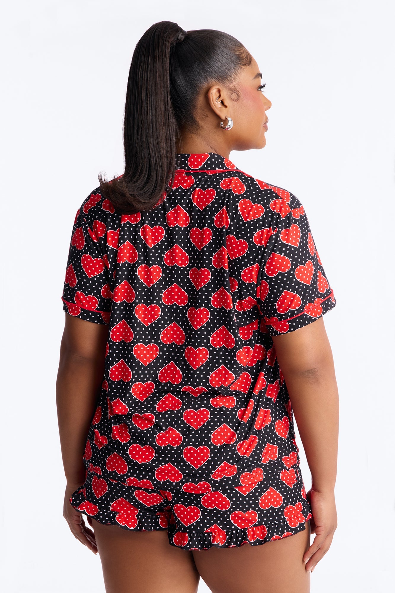 Follow Your Heart Short Sleeve PJ Short Set - Black/combo