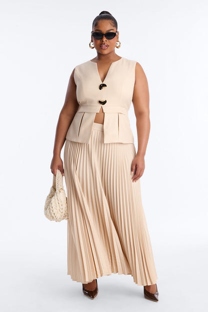 Darlene Pleated Skirt Set - Taupe