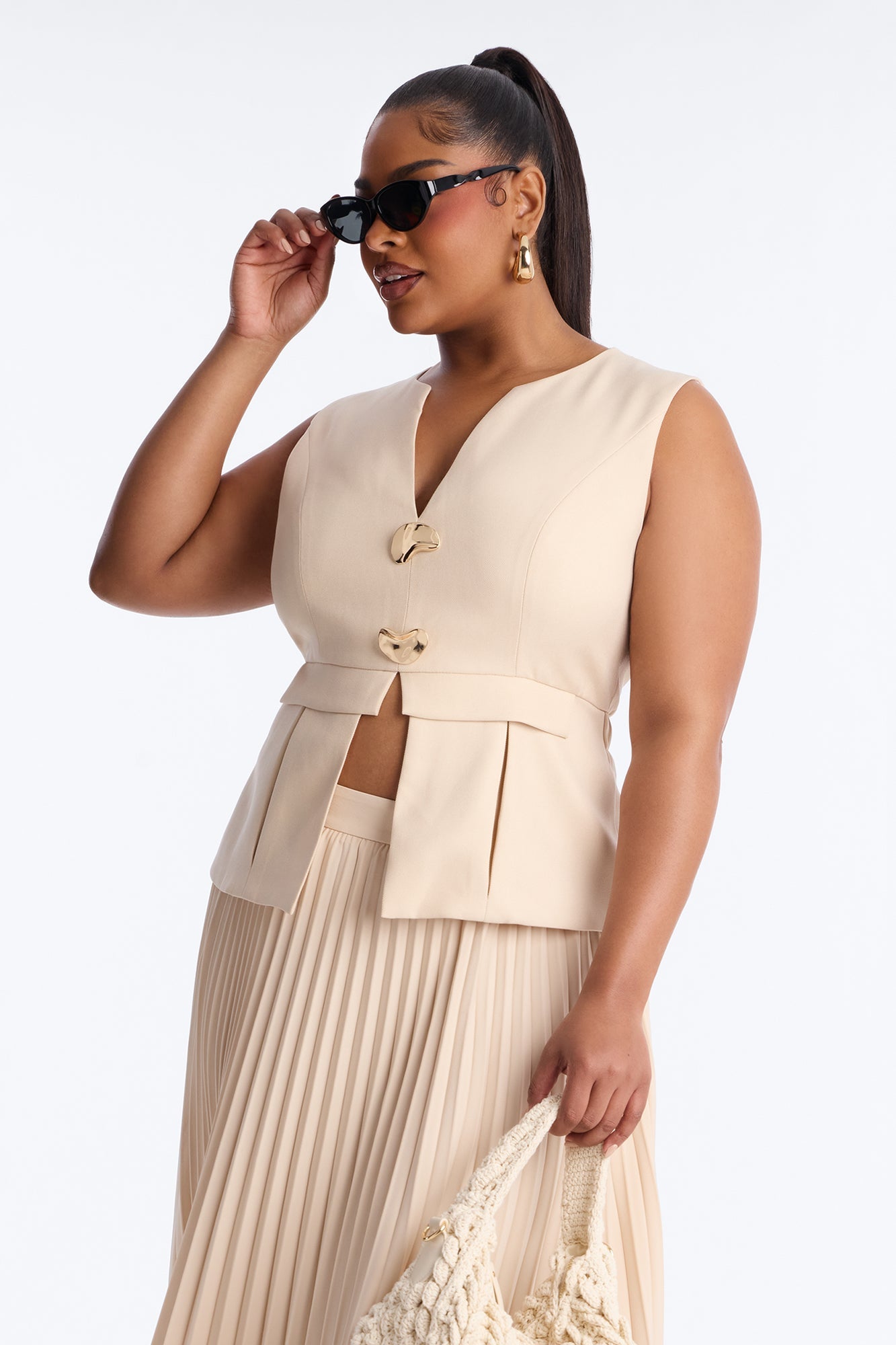 Darlene Pleated Skirt Set - Taupe