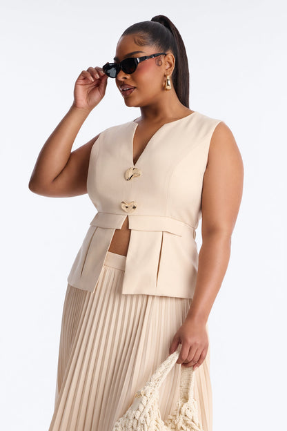 Darlene Pleated Skirt Set - Taupe