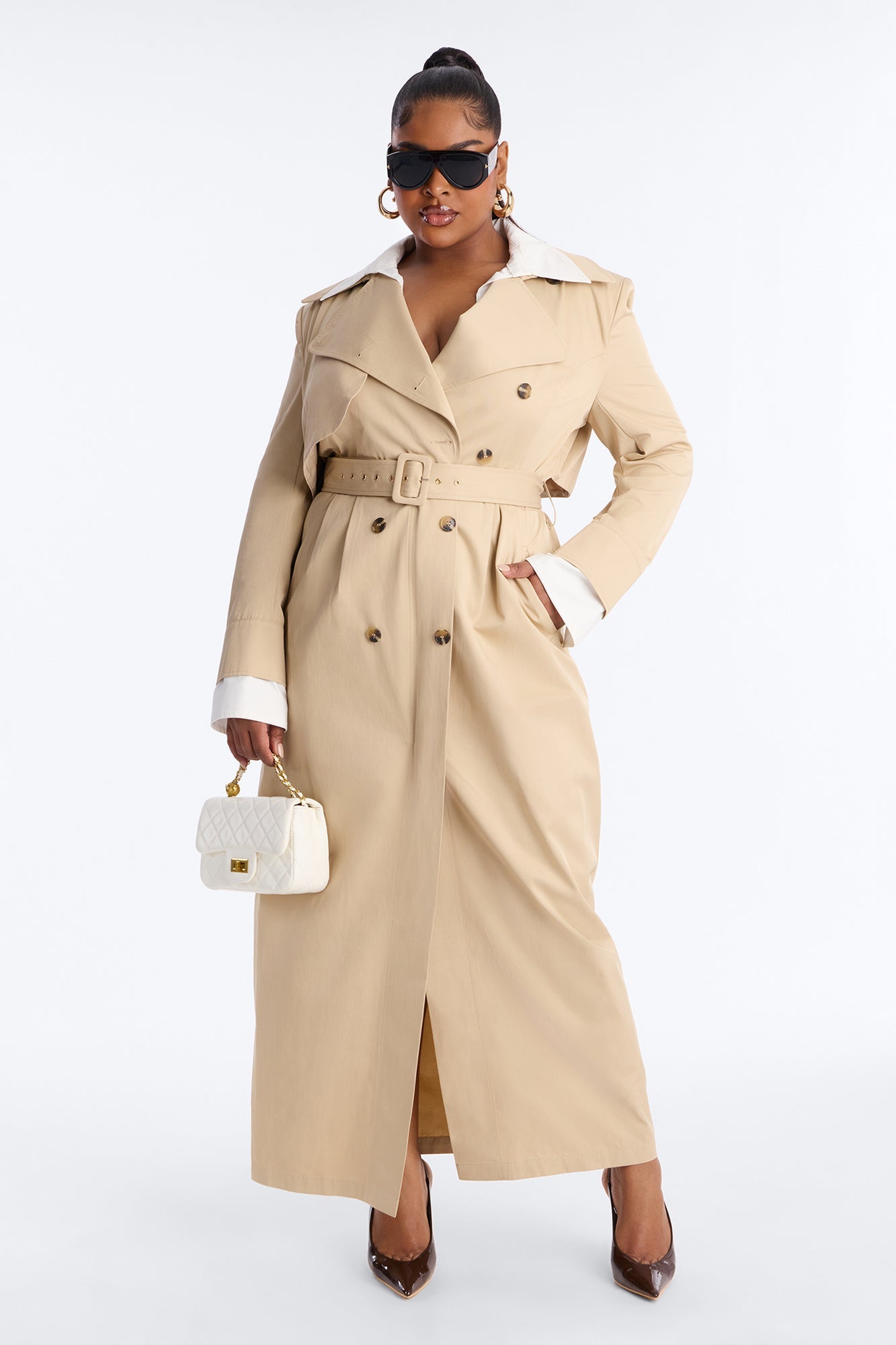 In The City Trench Coat Maxi Dress - Taupe/combo