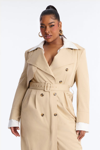 In The City Trench Coat Maxi Dress - Taupe/combo