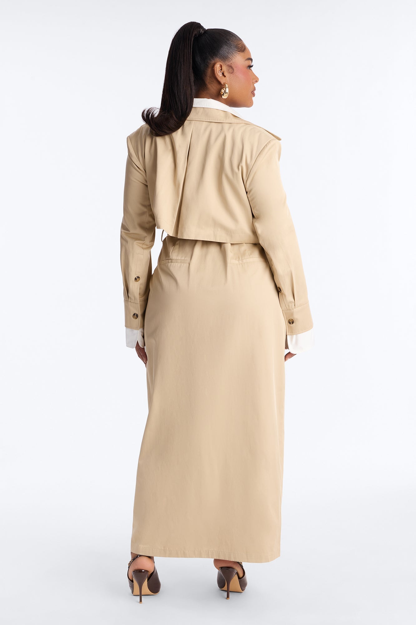 In The City Trench Coat Maxi Dress - Taupe/combo