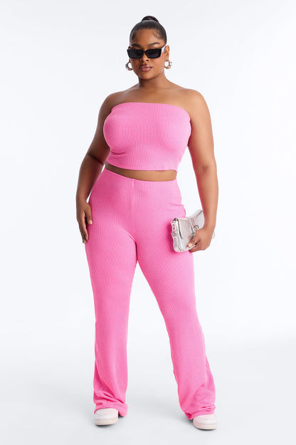 Reya Ribbed Pant Set - Pink