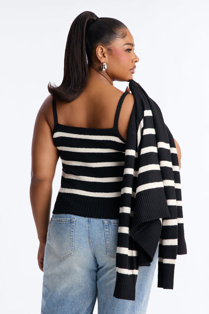 Malibu Striped 2 Piece Cardigan set - Black/combo