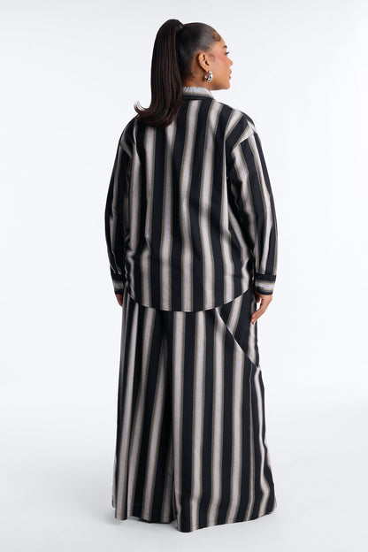 Rina Poplin Striped Pant Set - Black/combo