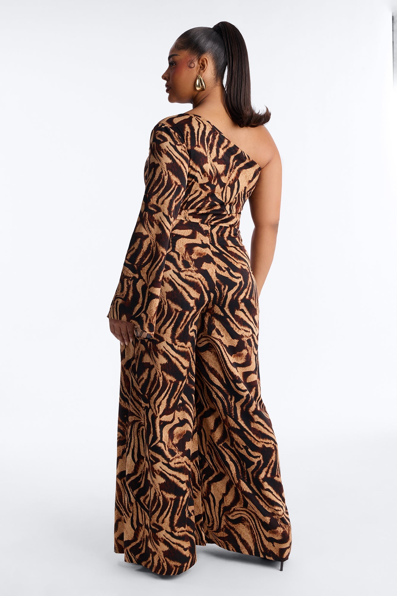Tori Zebra One Shoulder Jumpsuit - Brown/combo