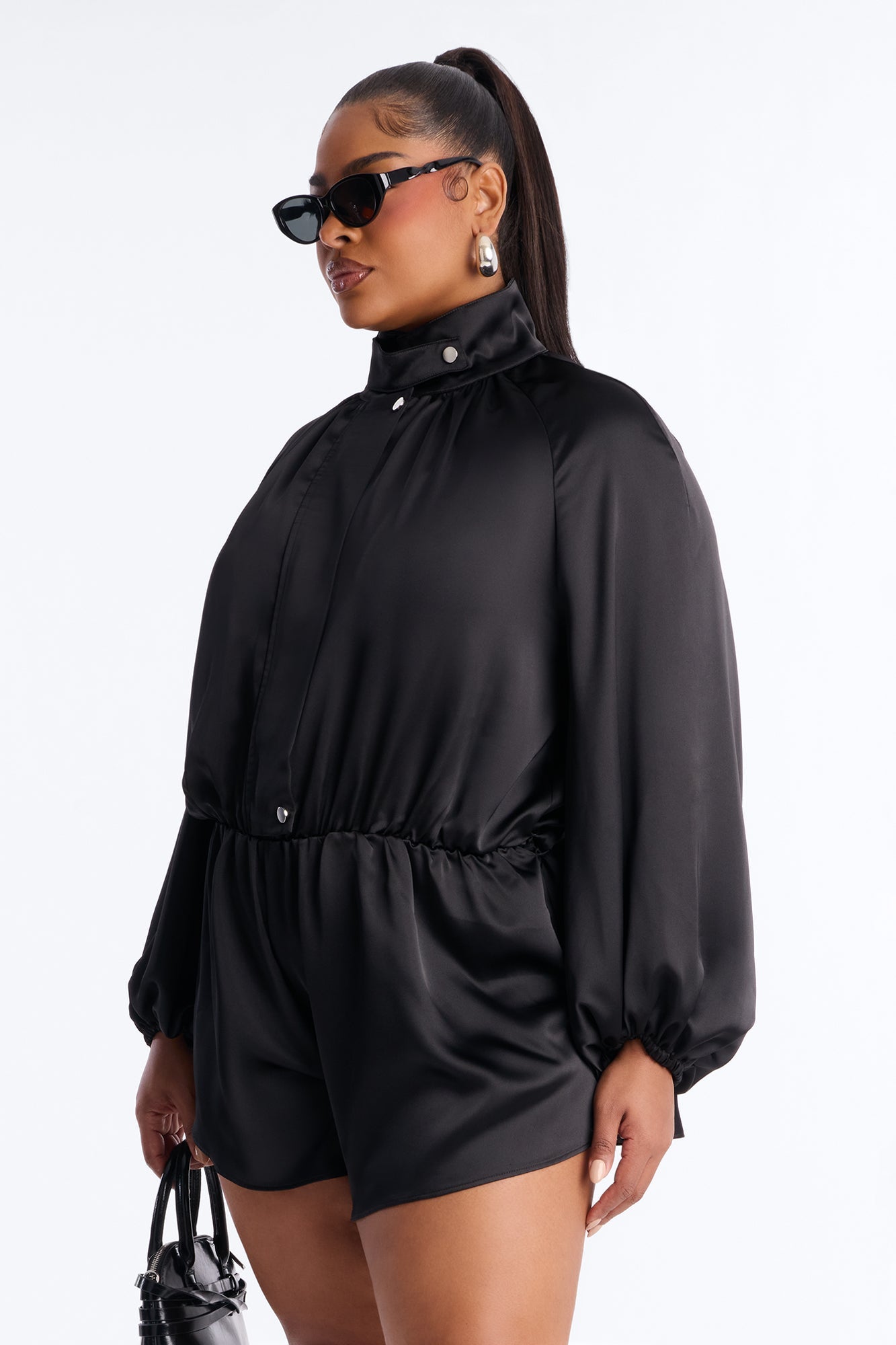 Sia Satin Collar Romper - Black