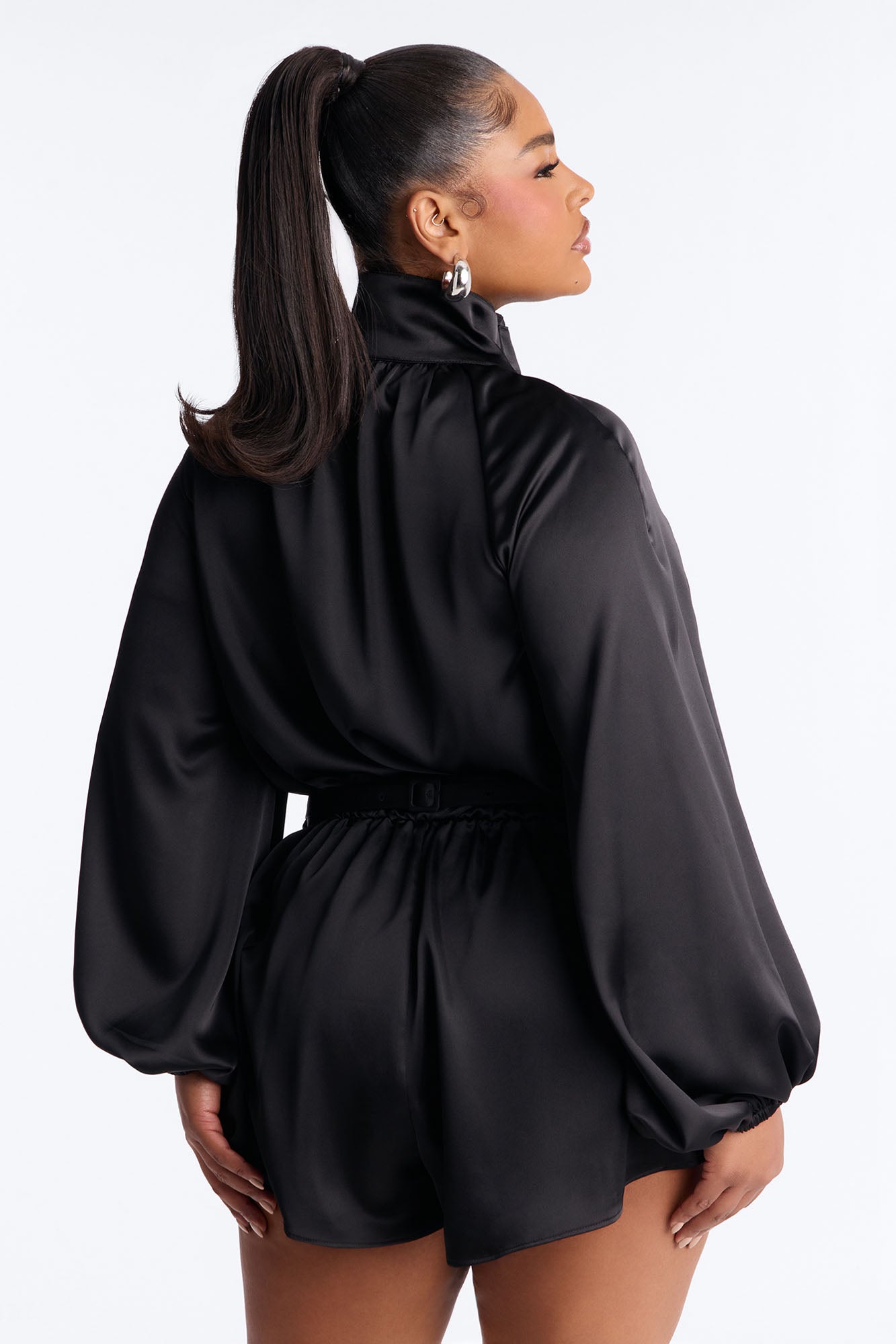 Sia Satin Collar Romper - Black