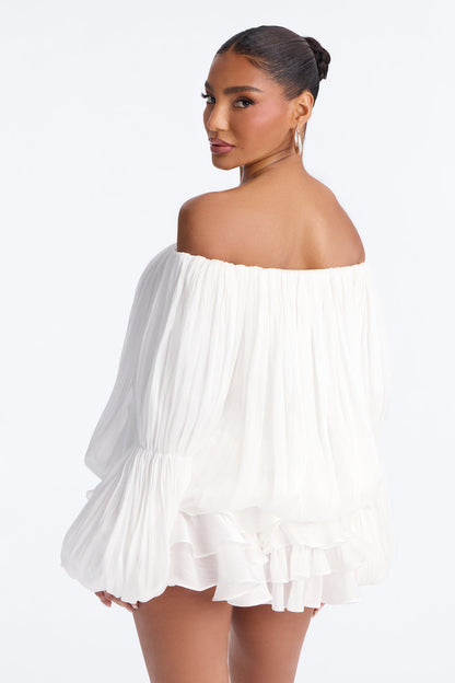 Oralee Off Shoulder Organza Mini Dress - White