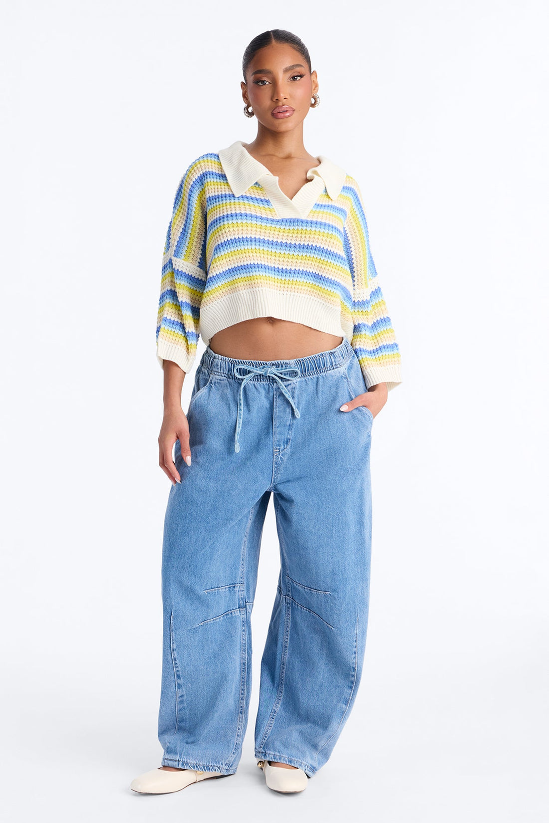 Vacay Moods Pull On Tie Waist Jeans - Light Wash