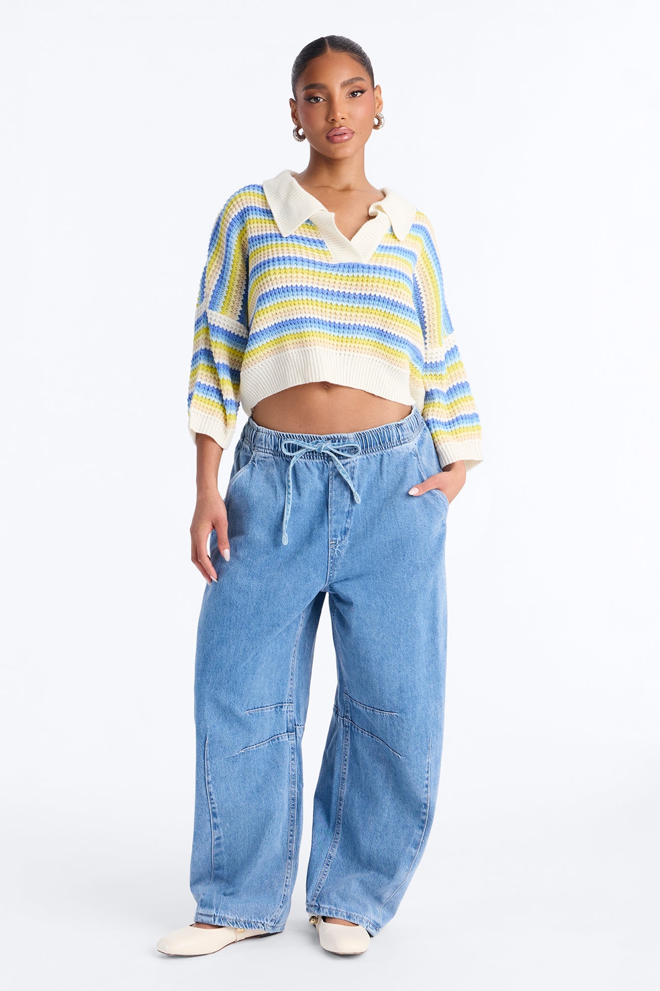 Vacay Moods Pull On Tie Waist Jeans - Light Wash
