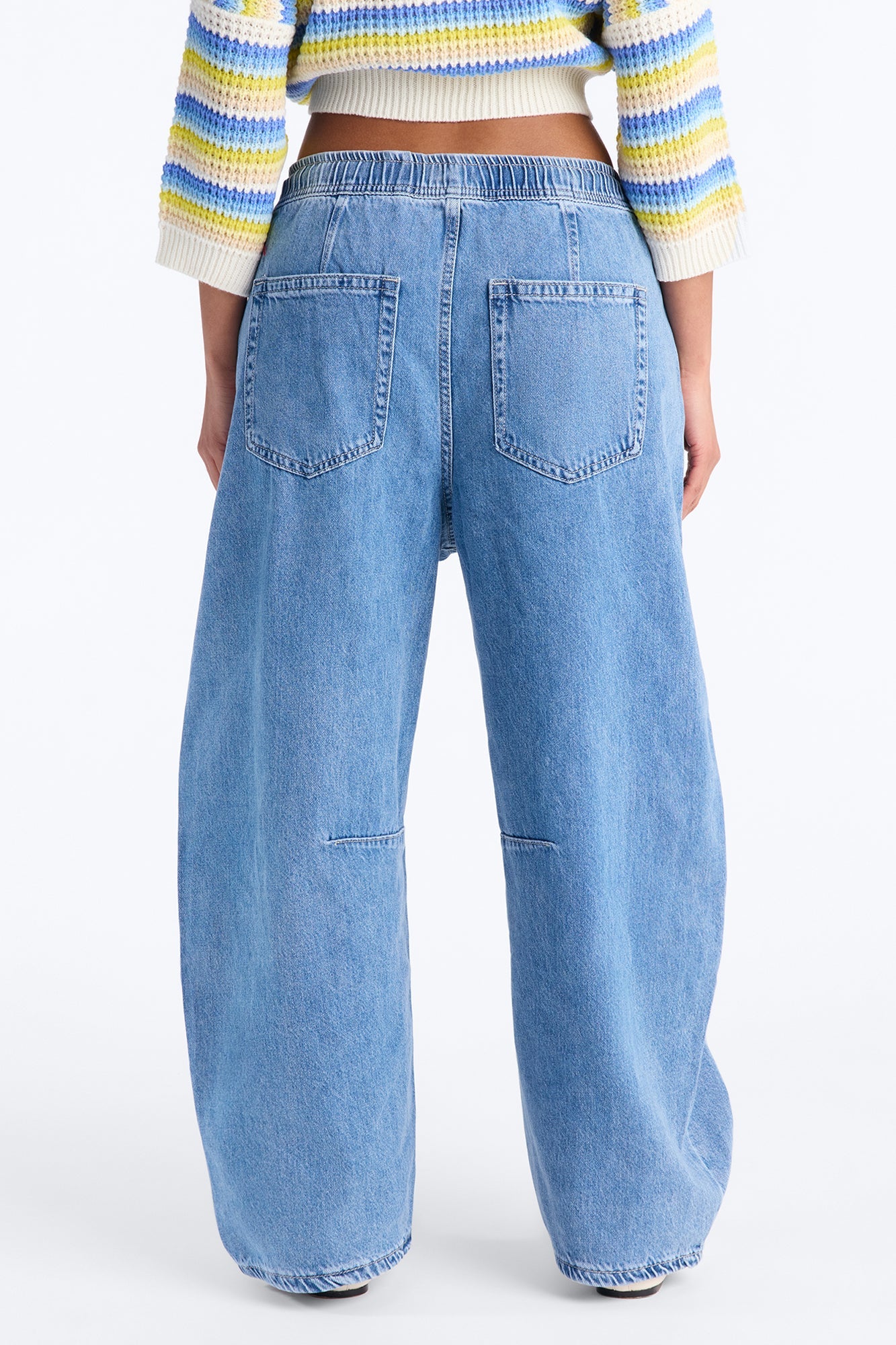 Vacay Moods Pull On Tie Waist Jeans - Light Wash