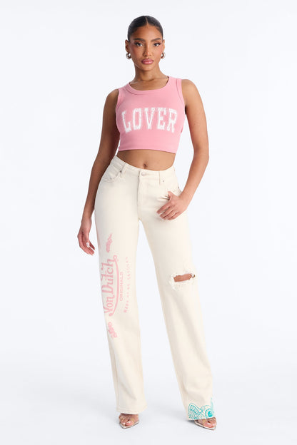 Von Dutch Originals Ripped Straight Leg Jeans - Ivory