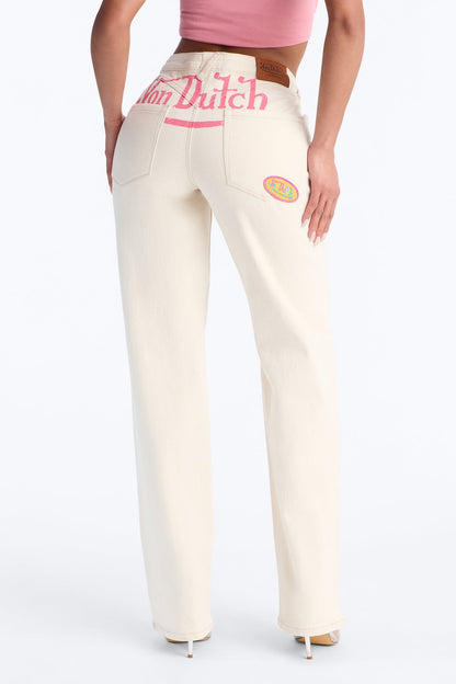 Von Dutch Originals Ripped Straight Leg Jeans - Ivory