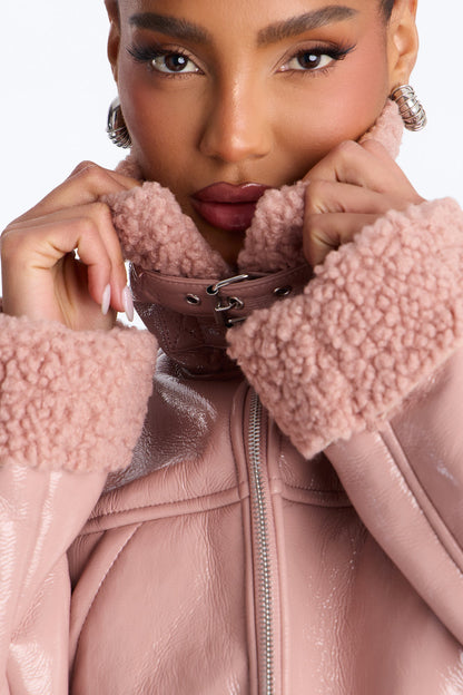 Bad Influence Faux Leather Cropped Jacket - Pink