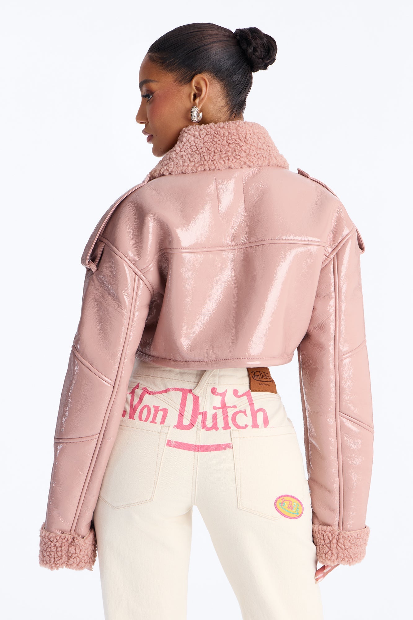 Bad Influence Faux Leather Cropped Jacket - Pink
