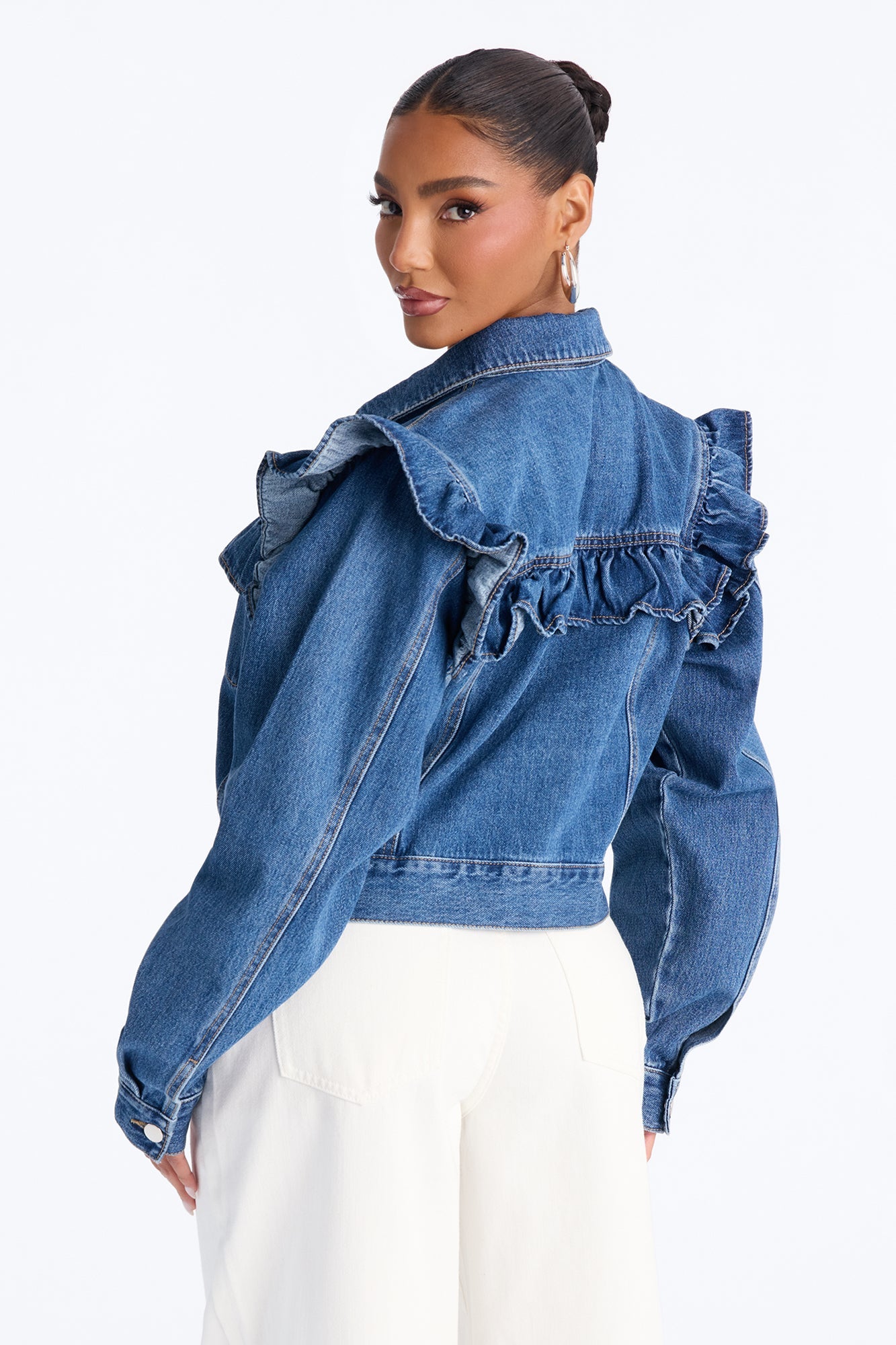 Scandi Ruffled Denim Jacket - Dark Wash