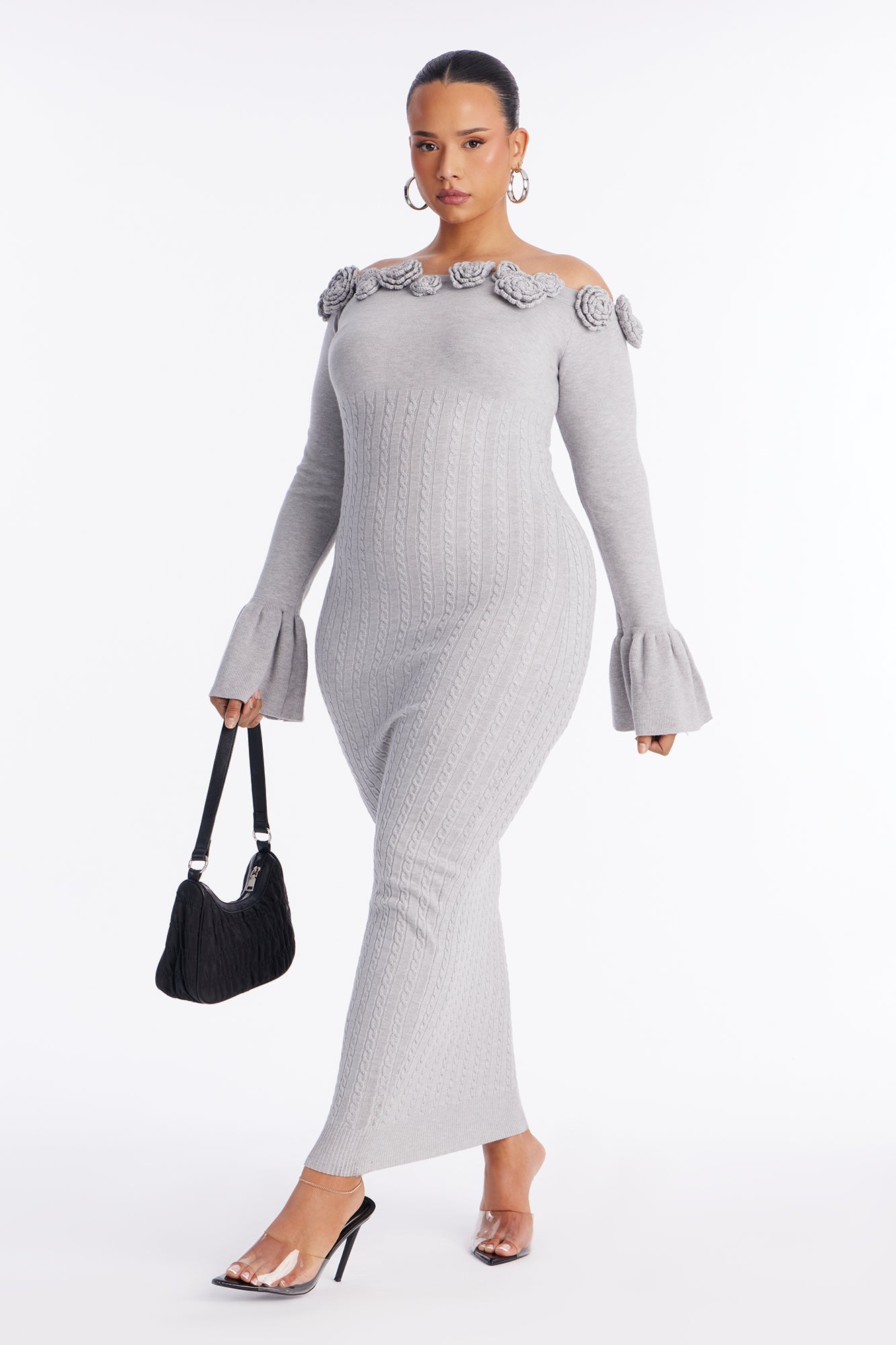 Keep It Cute Sweater Maxi Dress - Heather Grey